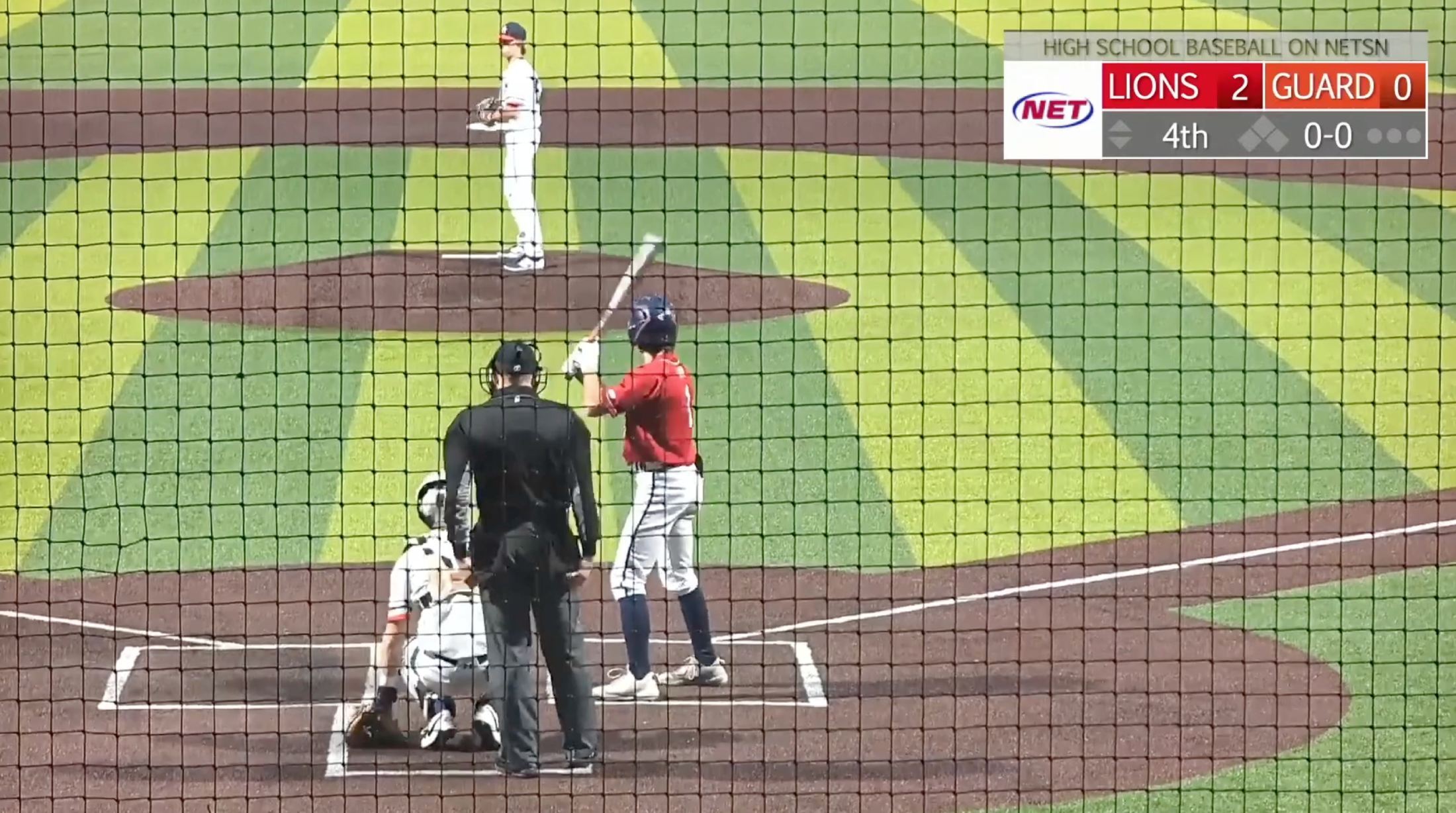 Baseball game video viewed from behind home plate